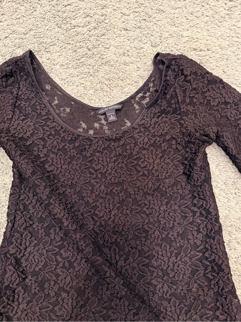 Banana Republic Dark Brown Lace Scoop Neck Long Sleeve Top